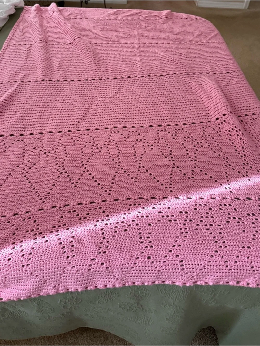Handmade Pink Crochet Heart Blanket